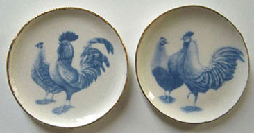 Dollhouse Miniature 2 Blue Chicken Platters